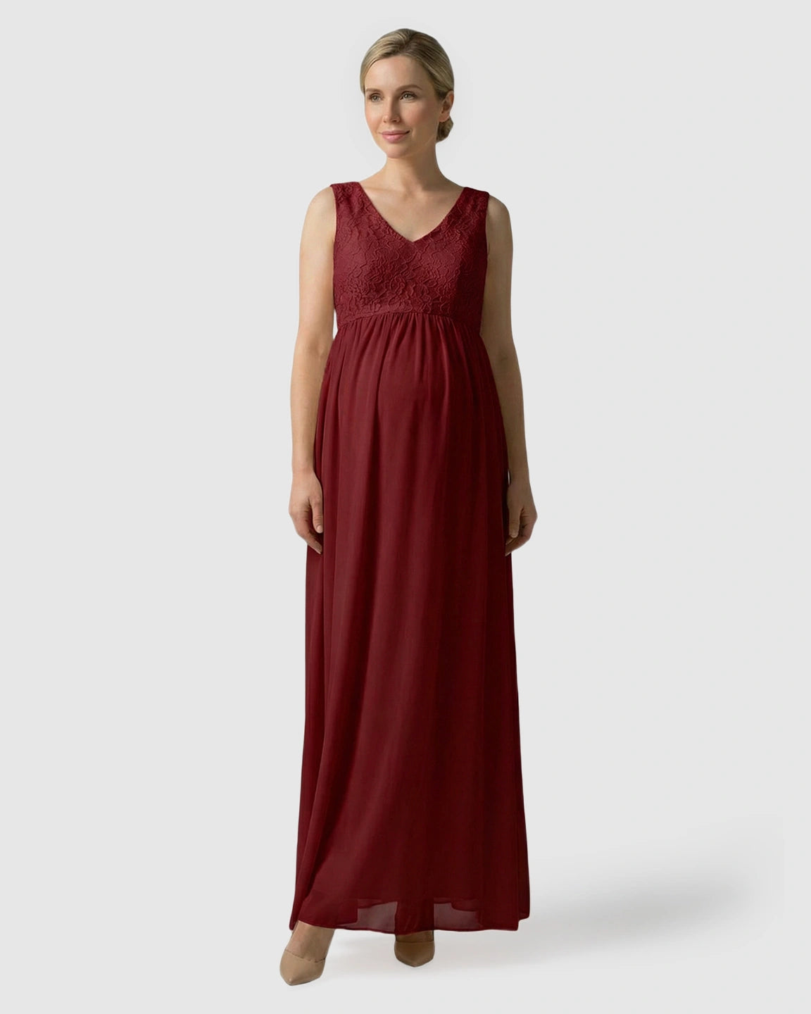Lace-Chiffon Romantic Maternity Maxi Dress