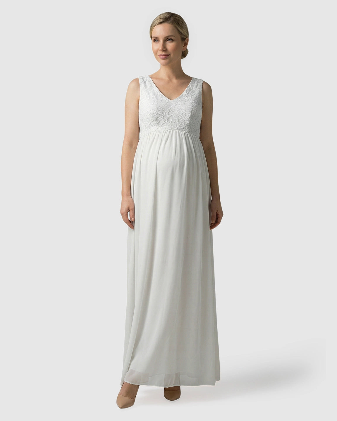 Lace-Chiffon Romantic Maternity Maxi Dress