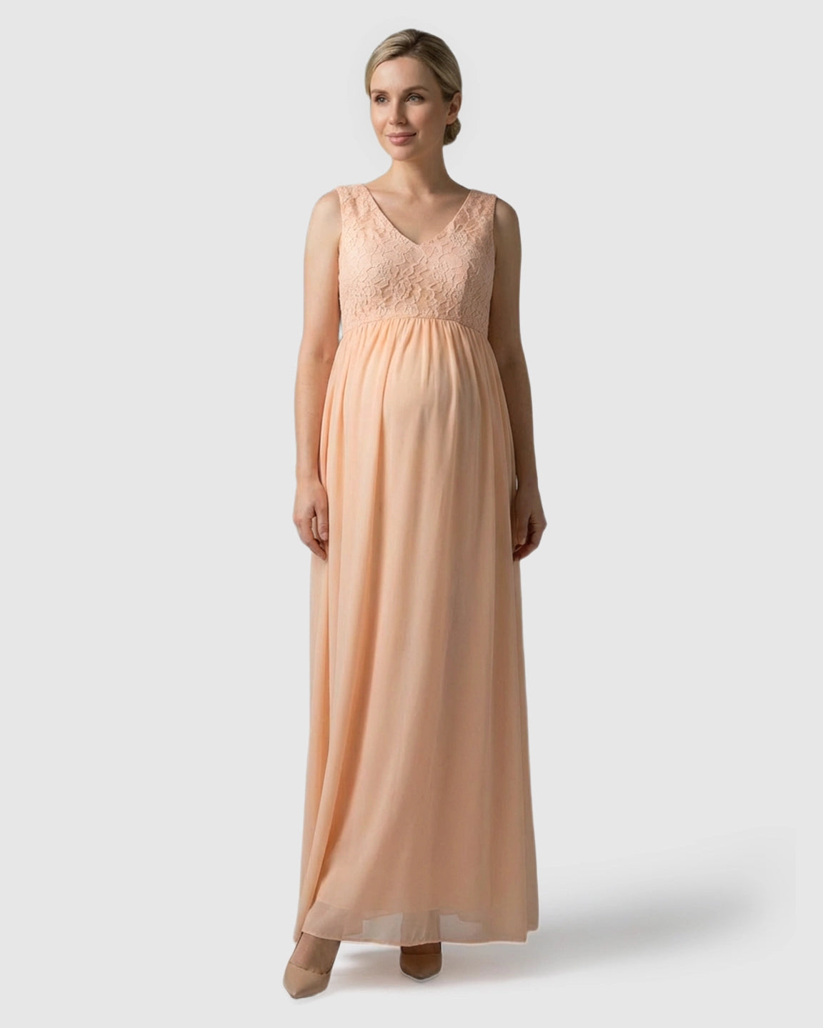 Lace-Chiffon Romantic Maternity Maxi Dress