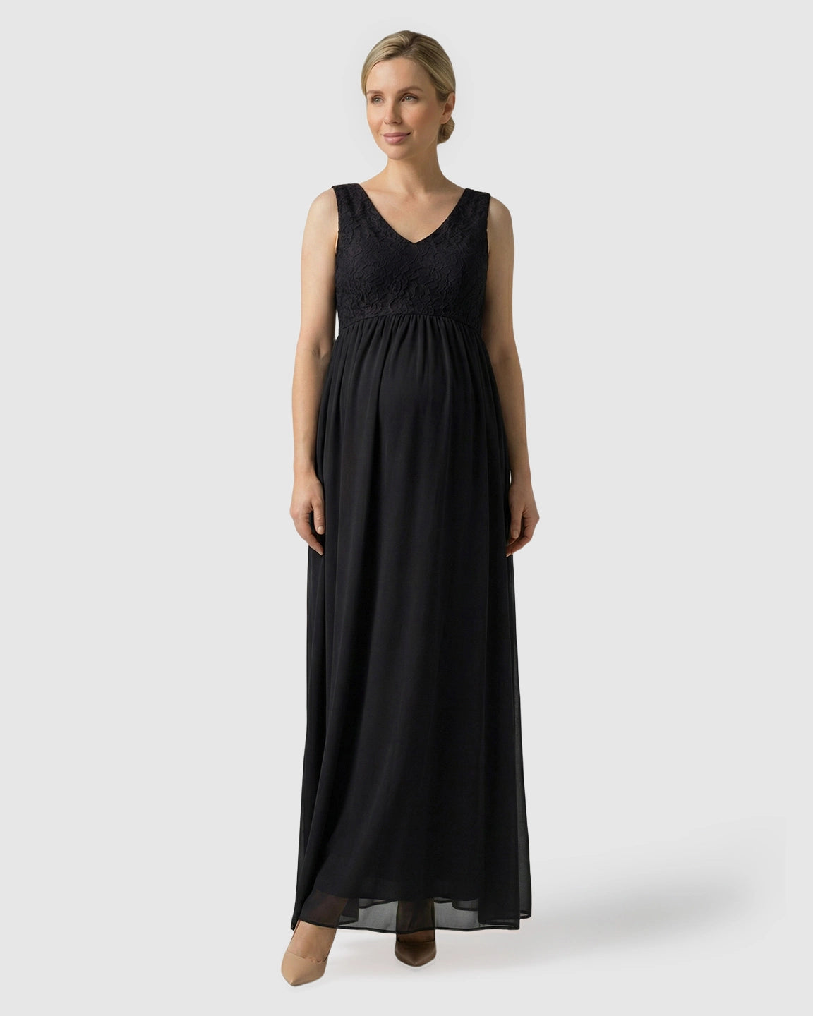 Lace-Chiffon Romantic Maternity Maxi Dress