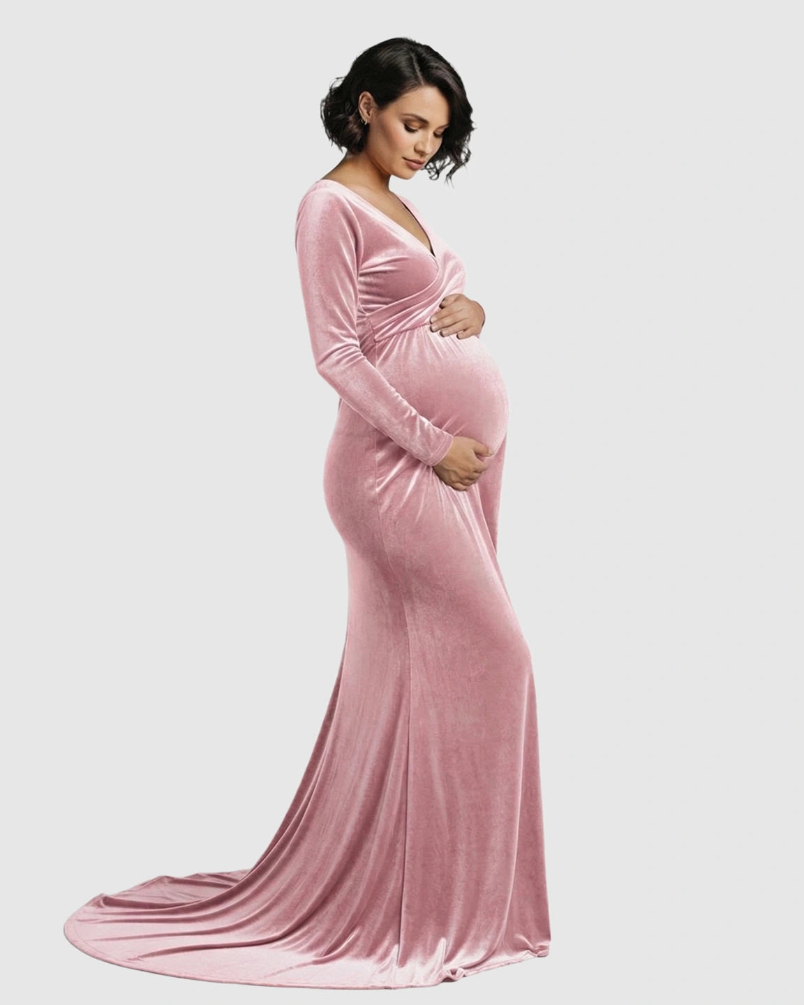 Off-Shoulder Velvet Maternity Gown