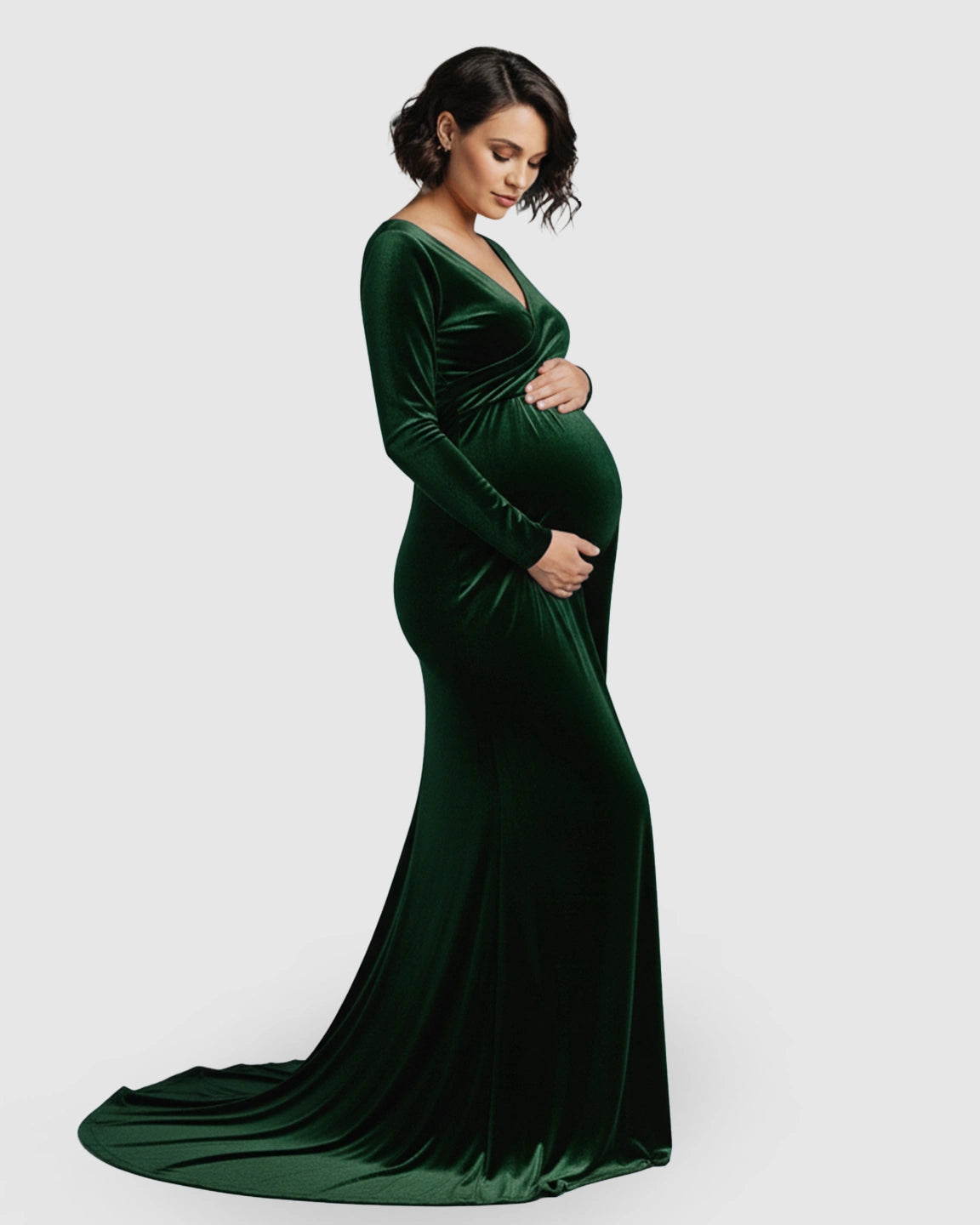 Off-Shoulder Velvet Maternity Gown