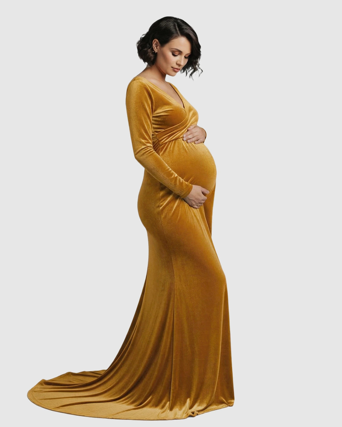 Off-Shoulder Velvet Maternity Gown