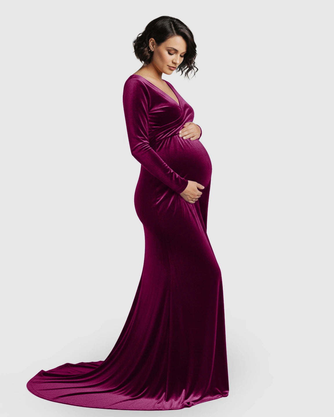 Off-Shoulder Velvet Maternity Gown