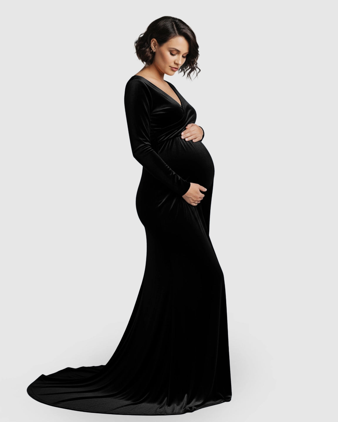 Off-Shoulder Velvet Maternity Gown