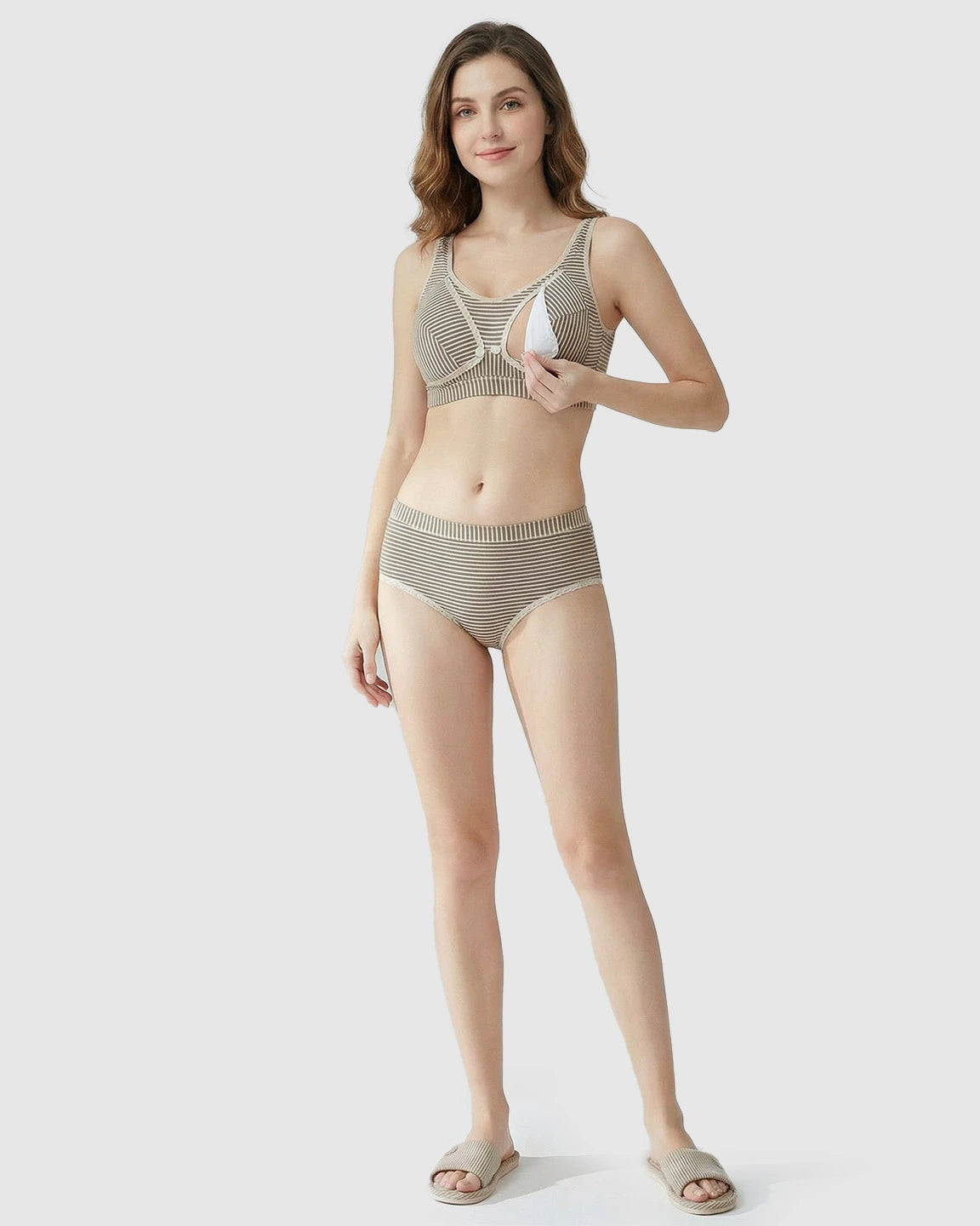 Striped Button Front Maternity Nursing Bra