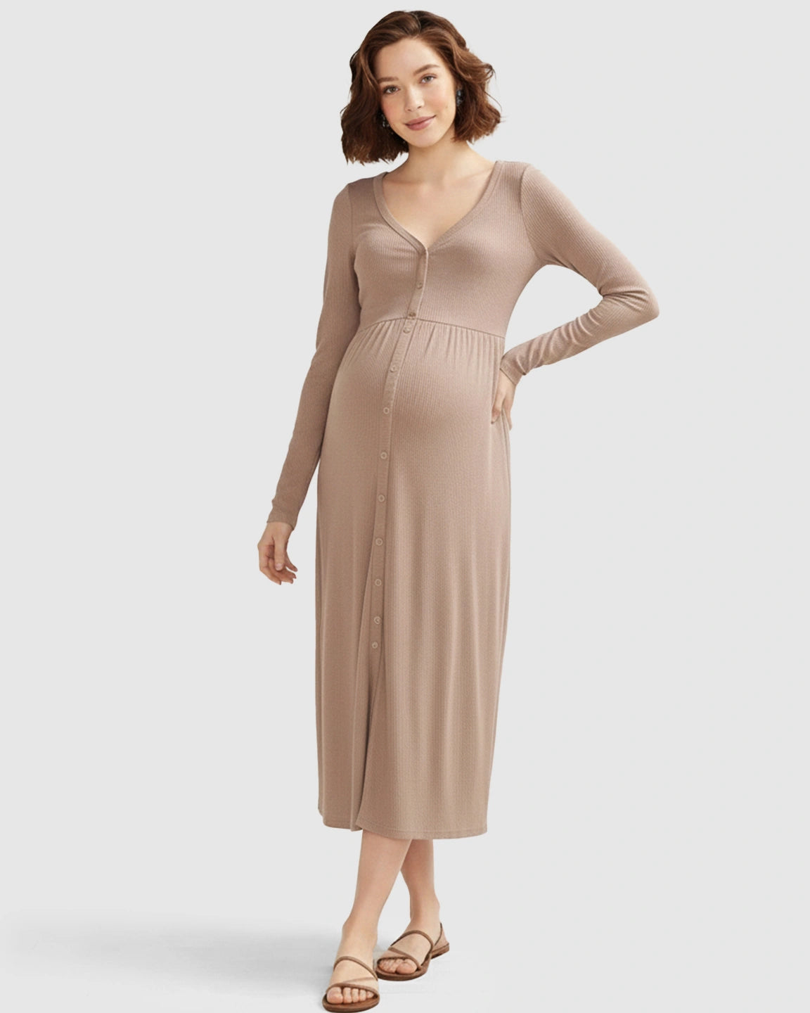 Button-Front Empire Waist Maternity Midi Dress