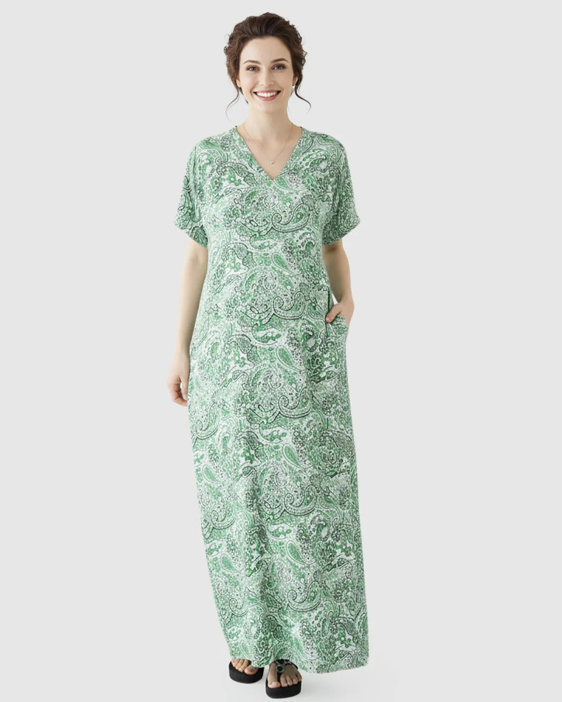 V-neck Ethnic Floral Print Maternity Maxi Dress