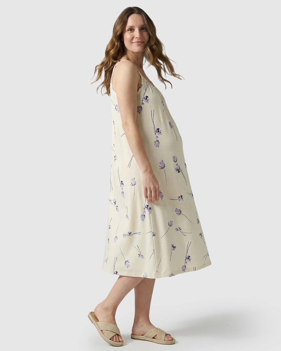 Lavender Floral Built-In Bra Maternity Cami Nightdress