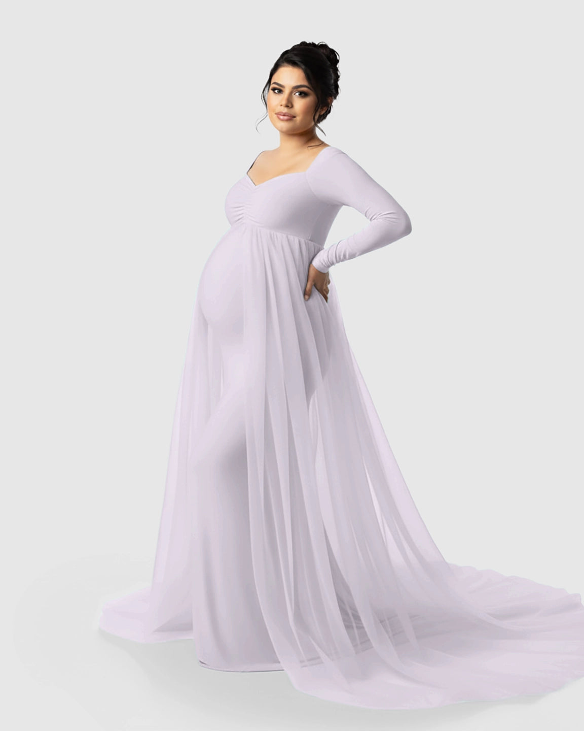Sheer Mesh Flowy Train Maternity Maxi Dress