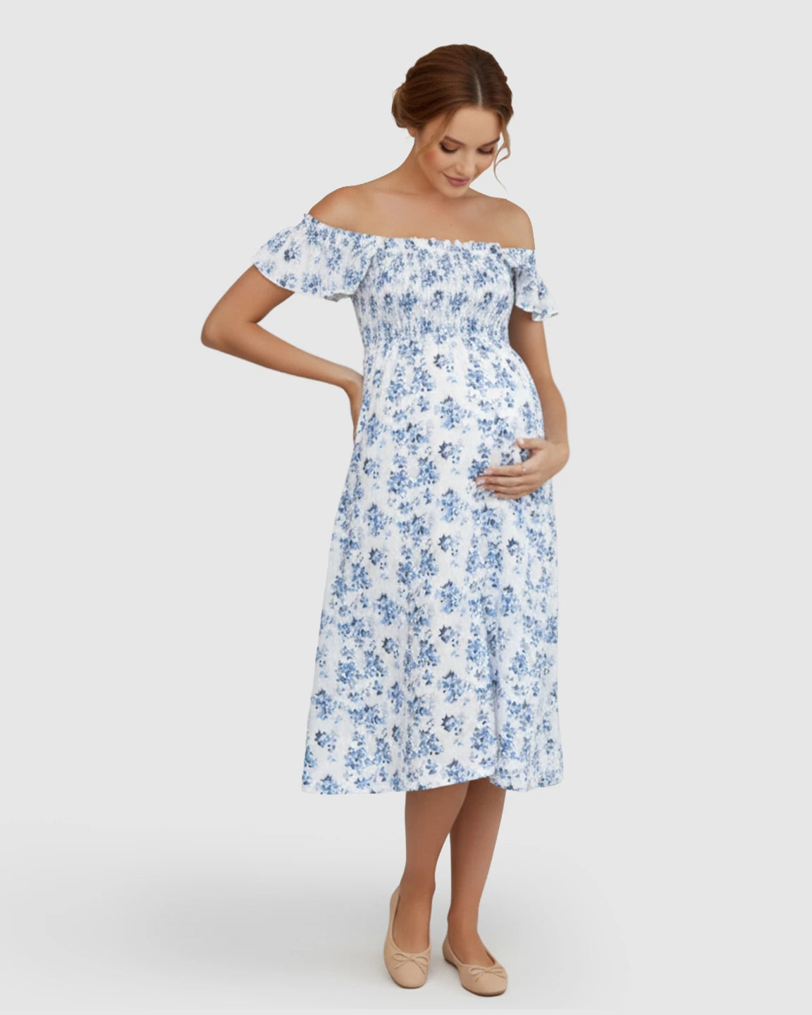 Smocked Bodice Romantic Maternity Dress