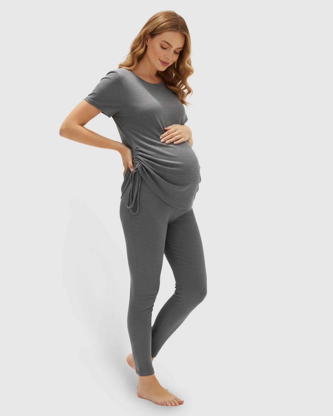 Side Drawstring-Detail Sport Maternity Lounge Set