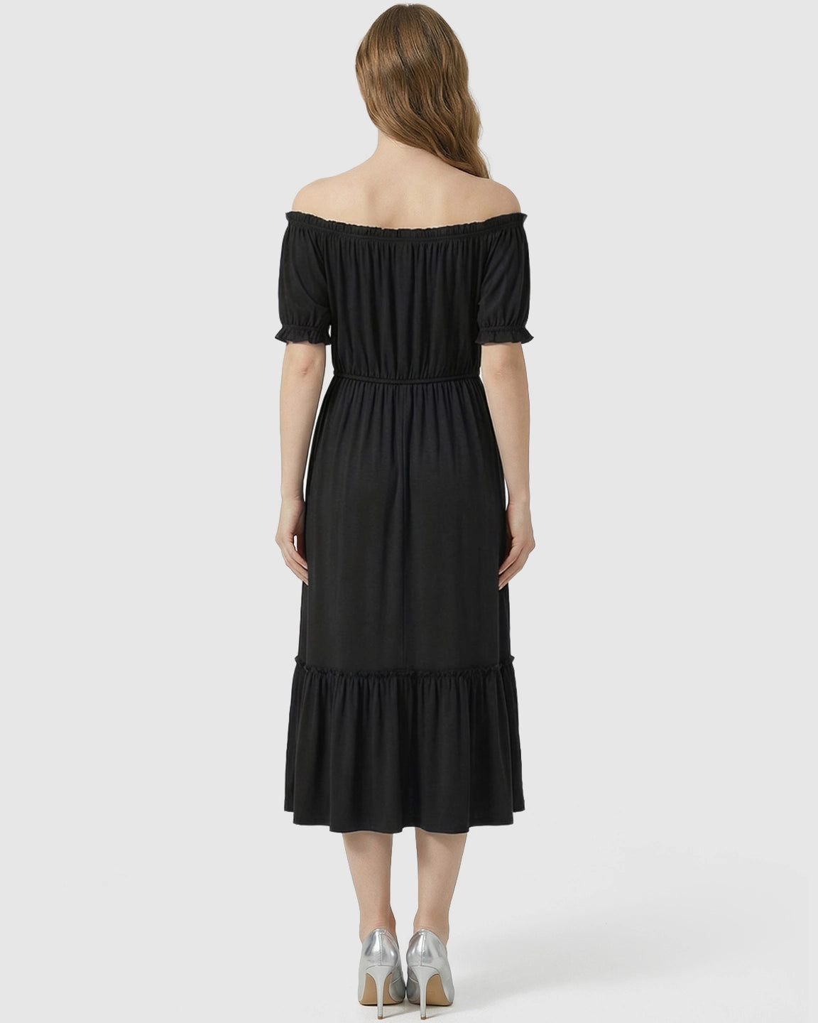 Ruched Off-Shoulder Maternity Midi Dress
