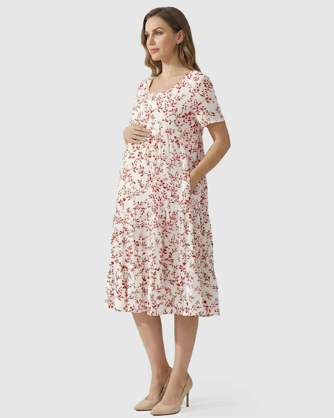 Empire Waist Tiered Maternity Midi Dress