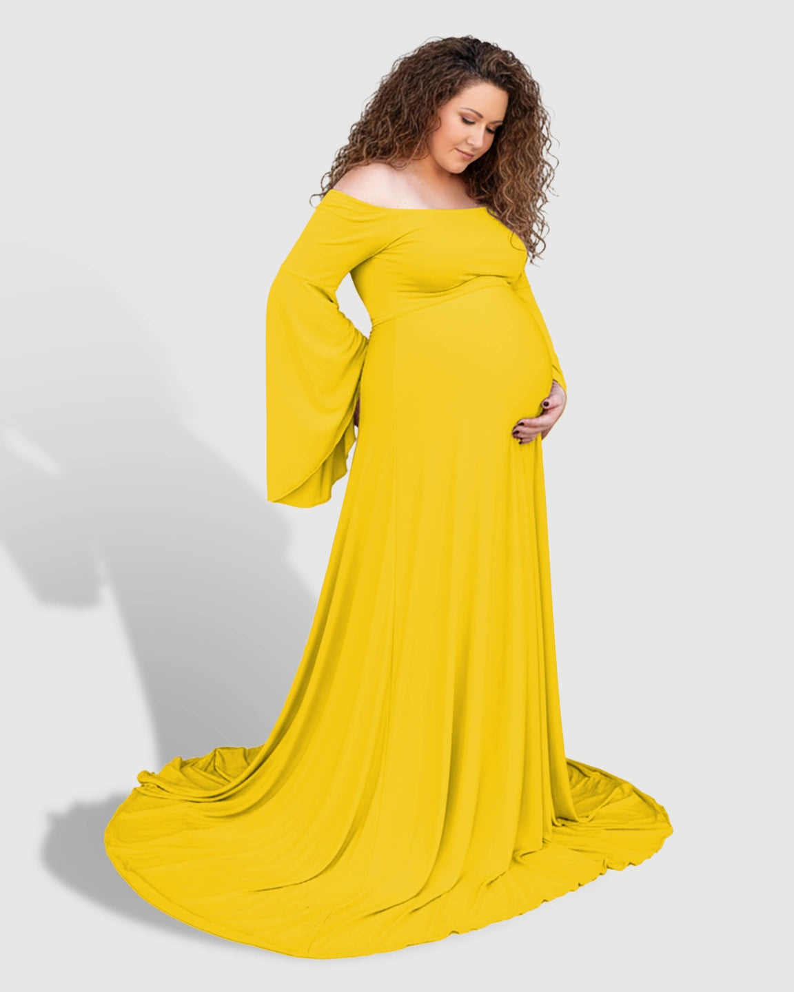 Off-Shoulder Bell Sleeve Boho Maternity Photoshoot Maxi Dress