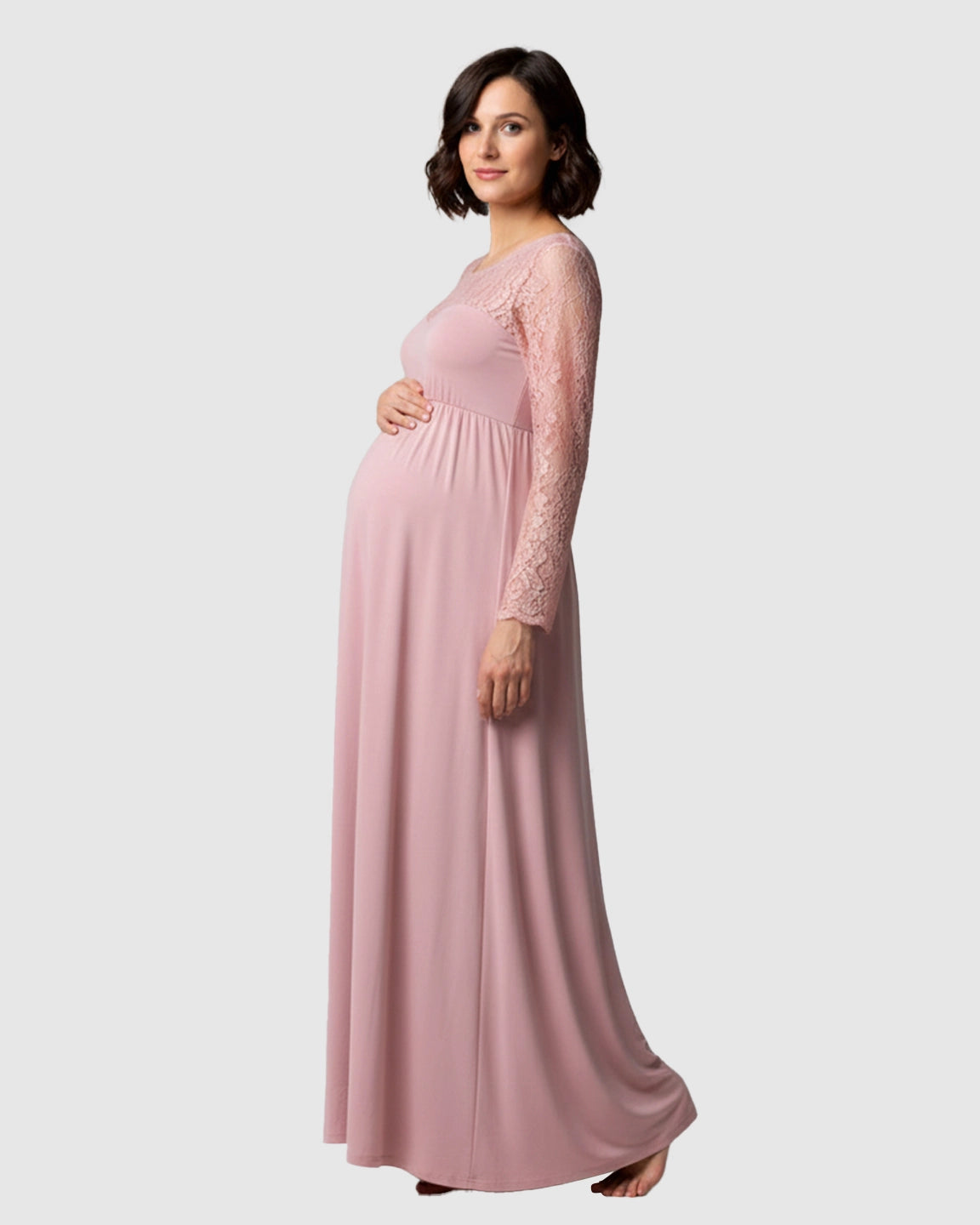 Elegant Lace Floor-Length Maternity Photoshoot Dress