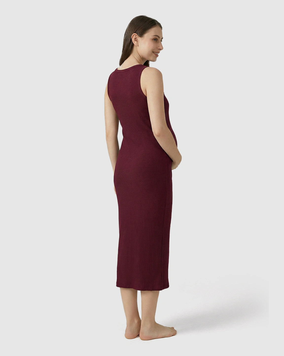 Ribbed Knit Tank Style Maternity Midi Dress