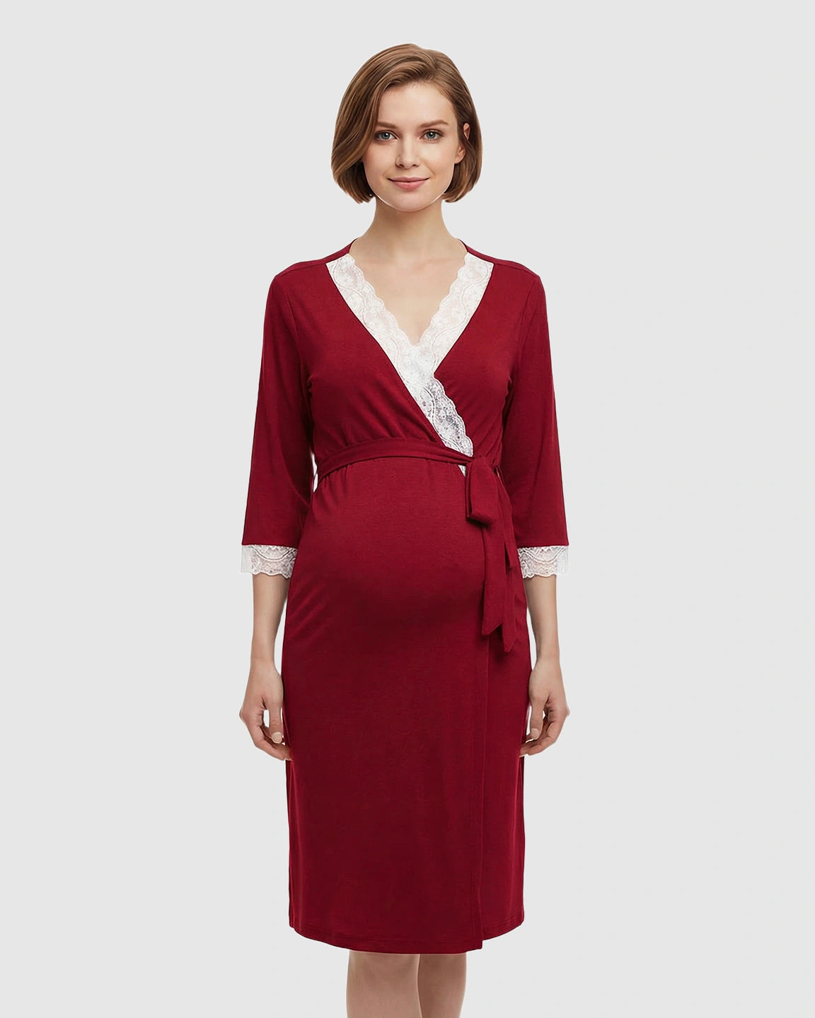Lace Trim Wrap Maternity Robe