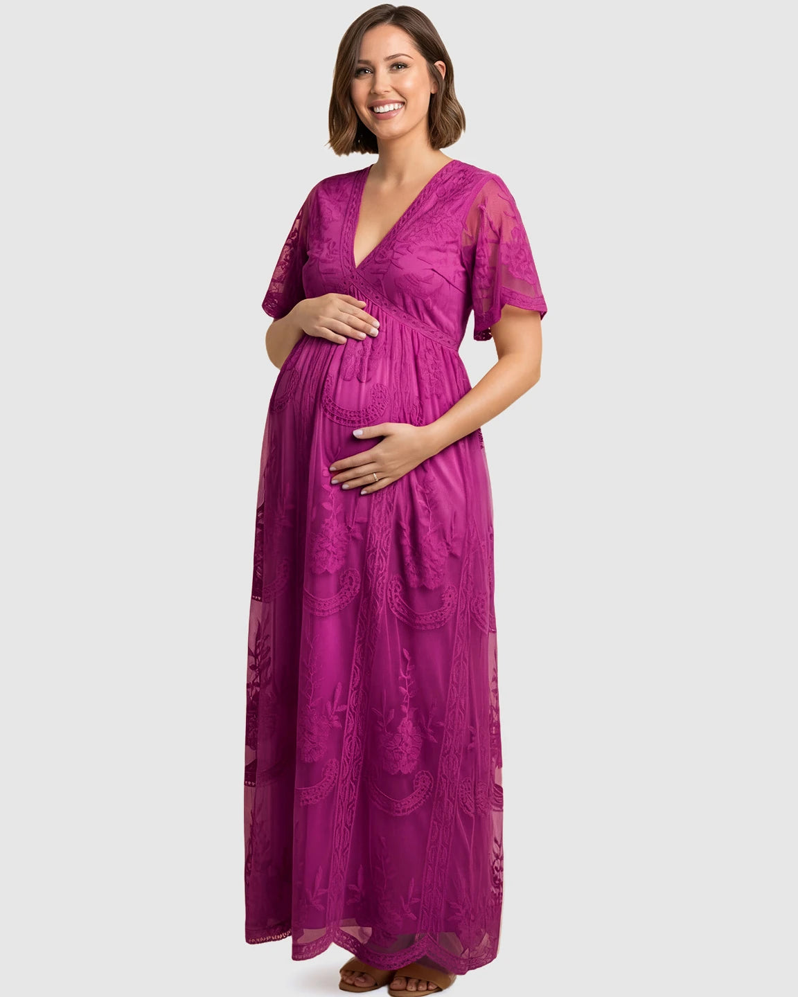 Lace Overlay Boho Maternity Maxi Dress