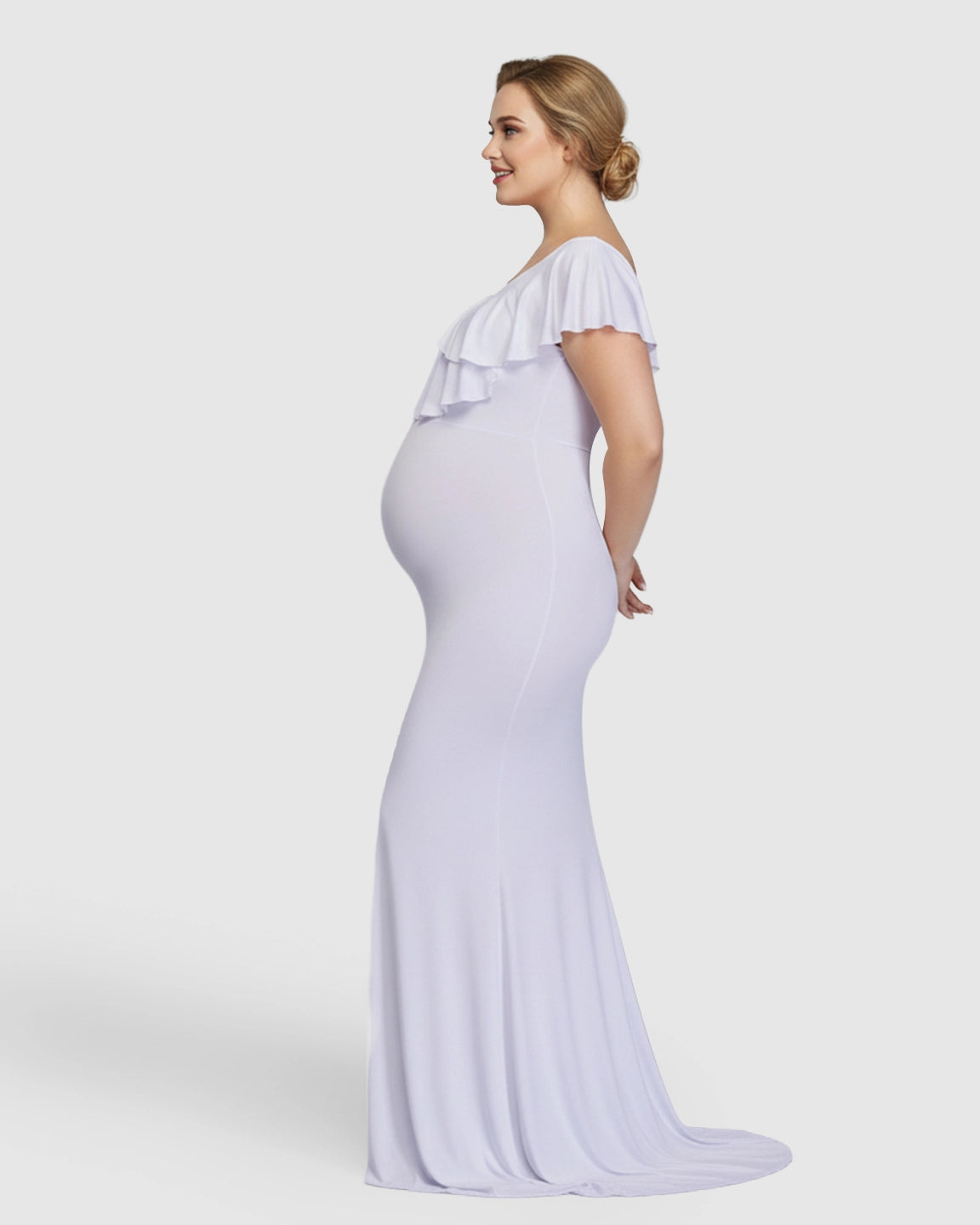 Off-Shoulder Ruffled Bodycon Maternity Maxi Dress