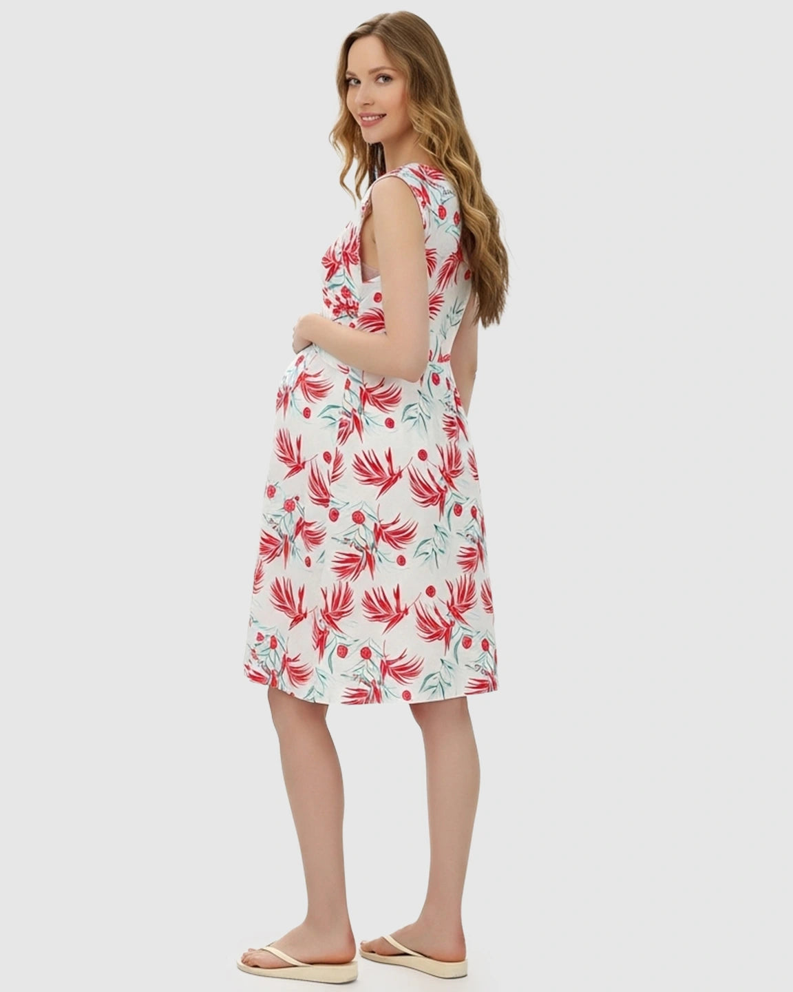 Cross V Neck Tropical Maternity Dress