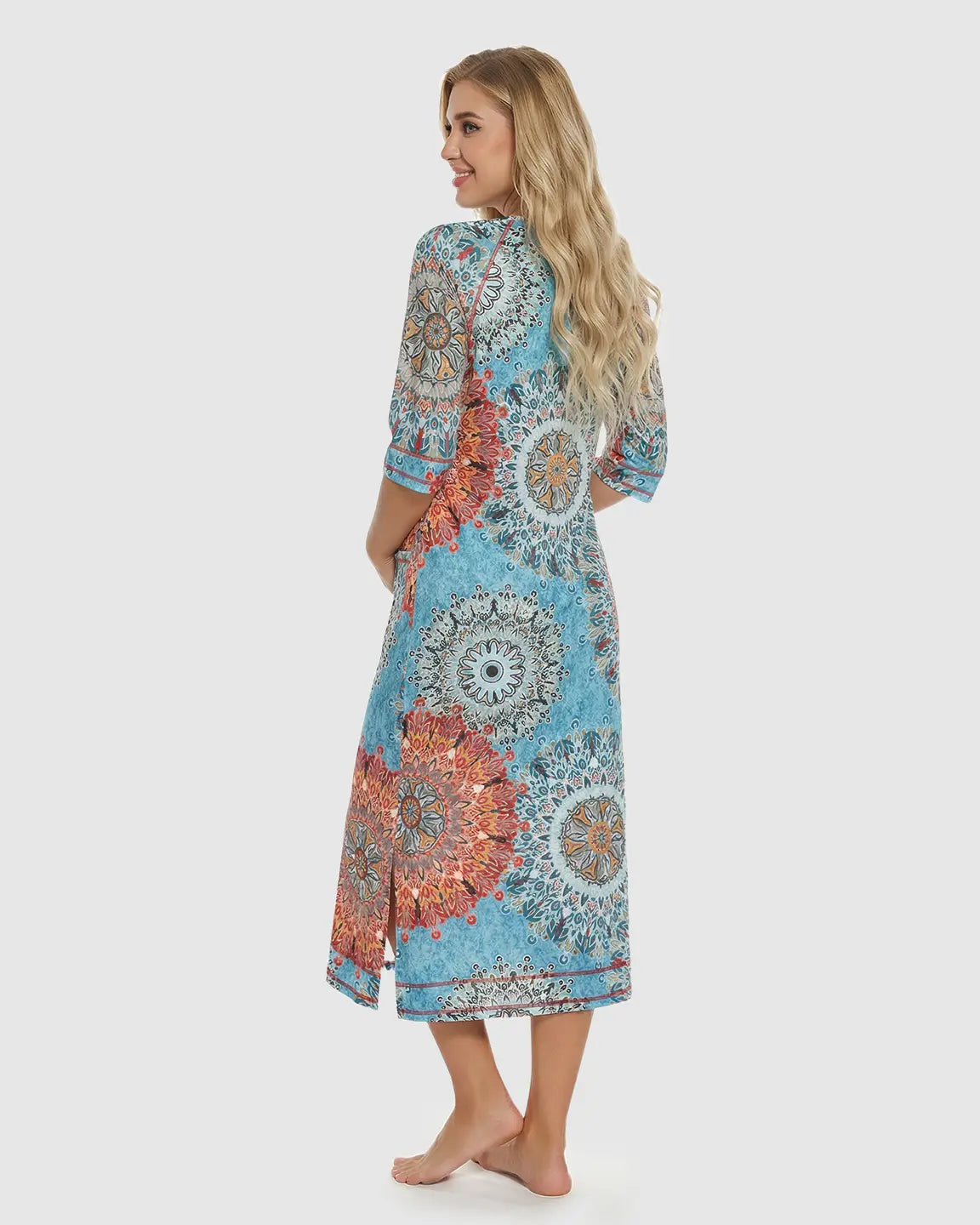Front Zipper Boho Print Maternity Nursing Lounge Dress