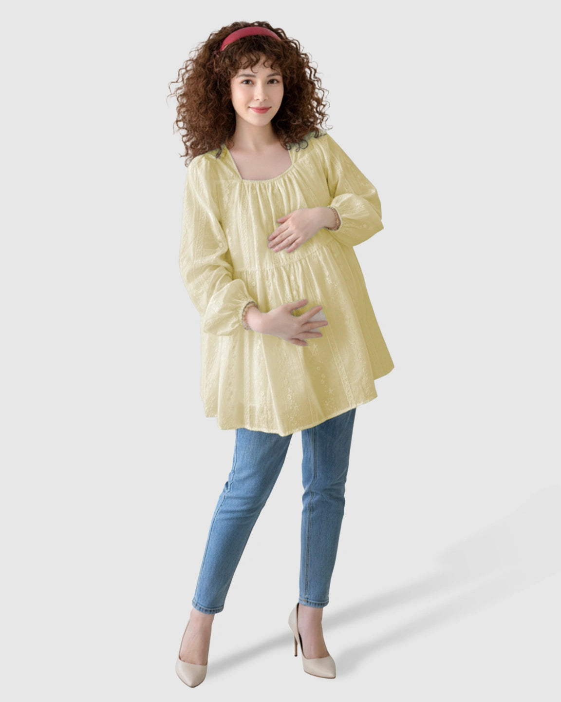 Embroidered Texture Korean-Style Maternity Tunic Top