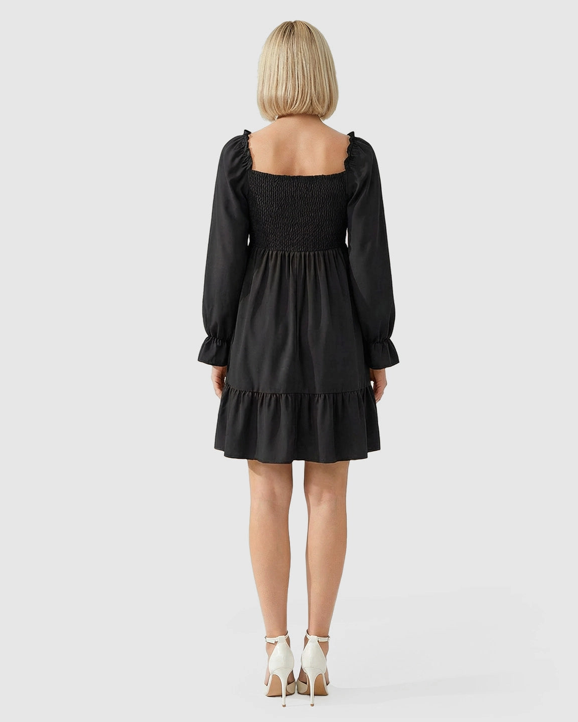 Flared Sleeve Smocked Babydoll Maternity Dress