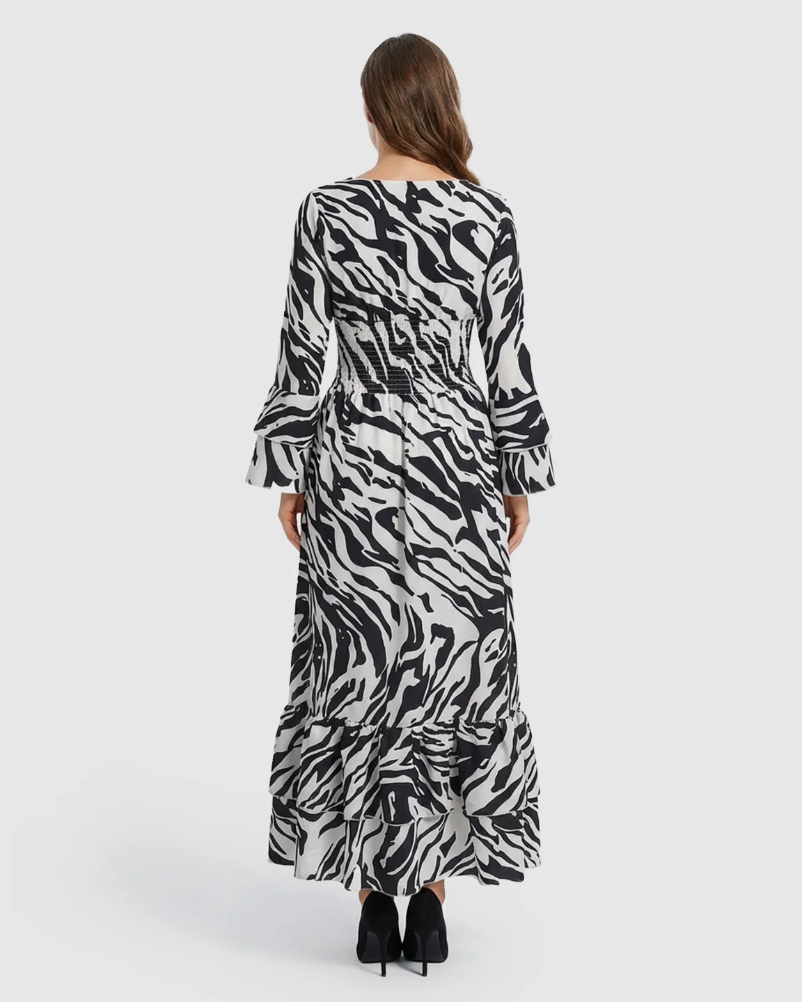 Geometric Pattern Smocked Mid-Waist Maternity Maxi Dress