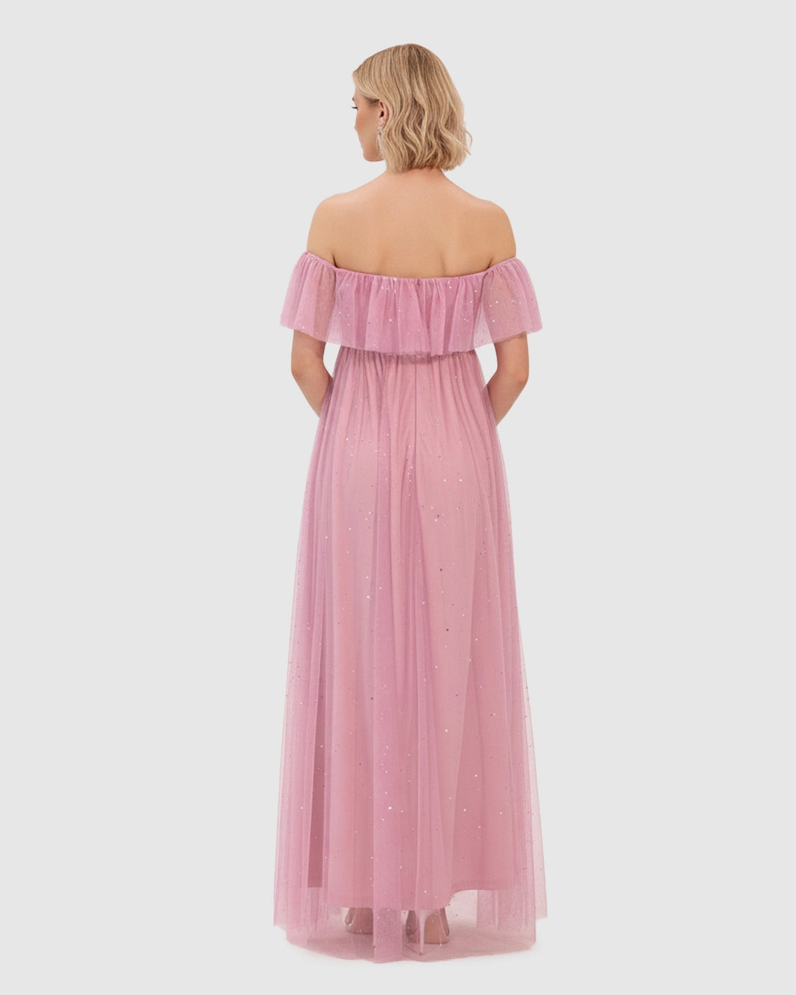Off-Shoulder Mesh Empire Waist Maternity Maxi Dress