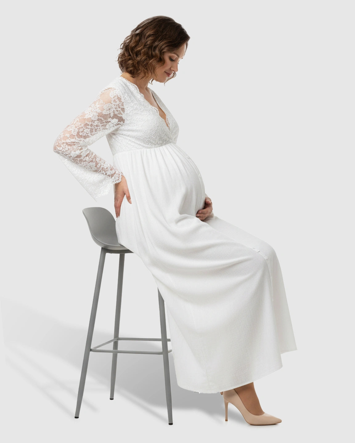 Long-Sleeve Elegant Maternity Maxi Dress