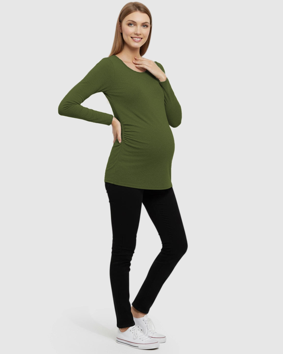 Side-Ruched Slim Fit Long Sleeve Maternity Top
