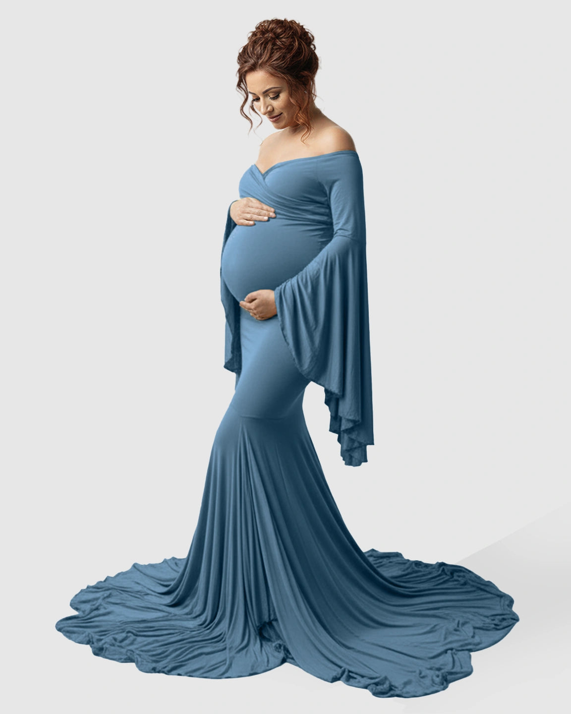 Flared Sleeve Fishtail Train Maternity Photoshoot Dress