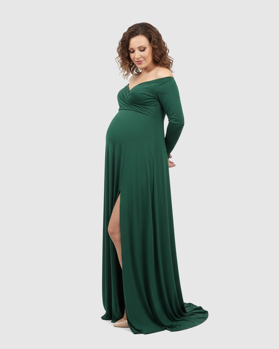 Off-Shoulder Fitted Silhouette Maternity Maxi Dress