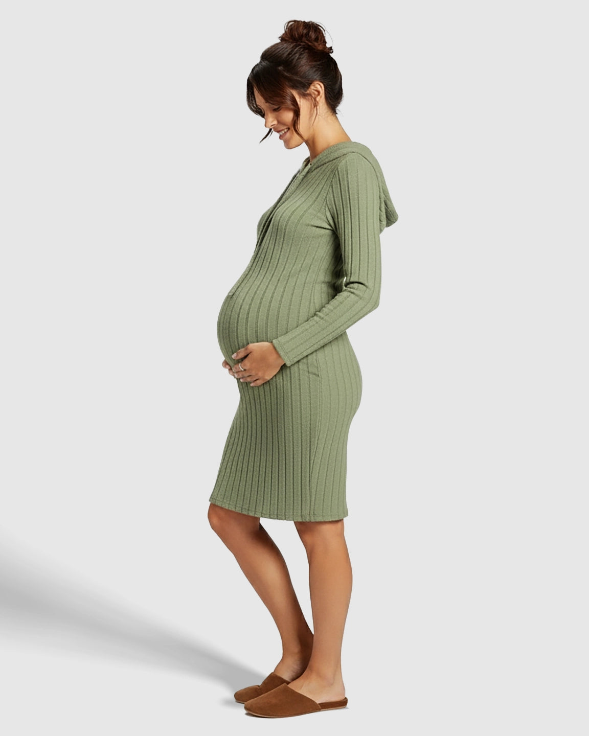 Ribbed Bodycon Hooded Maternity Midi Dress