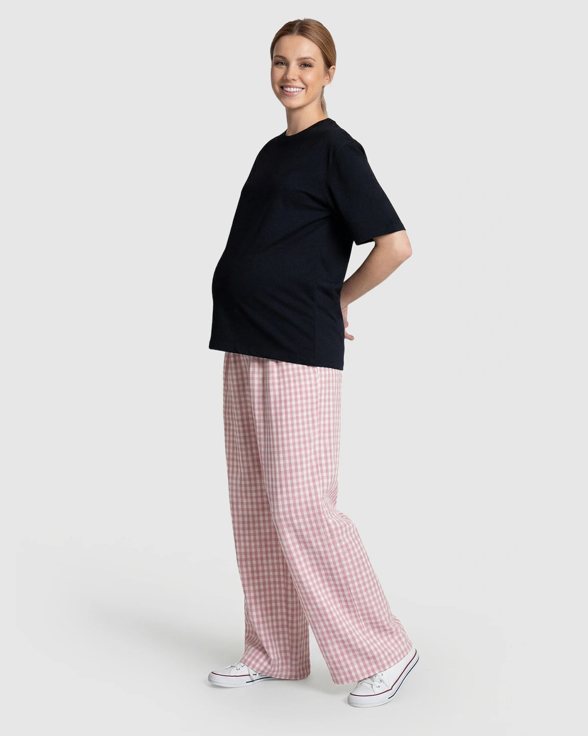 Plaid Print Wide-Leg Maternity Trousers