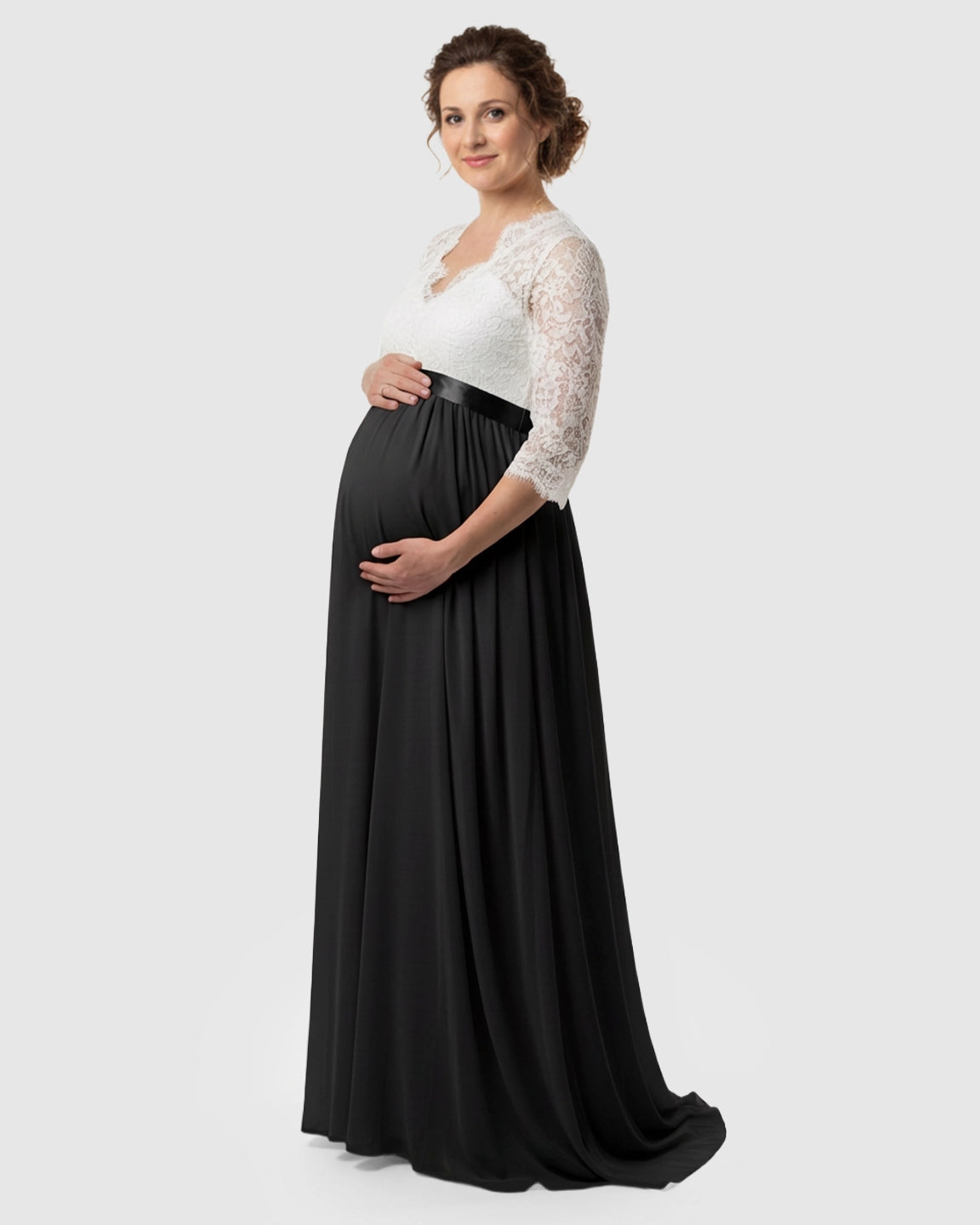 V-Back Bow Two-Tone Formal Maternity Gown
