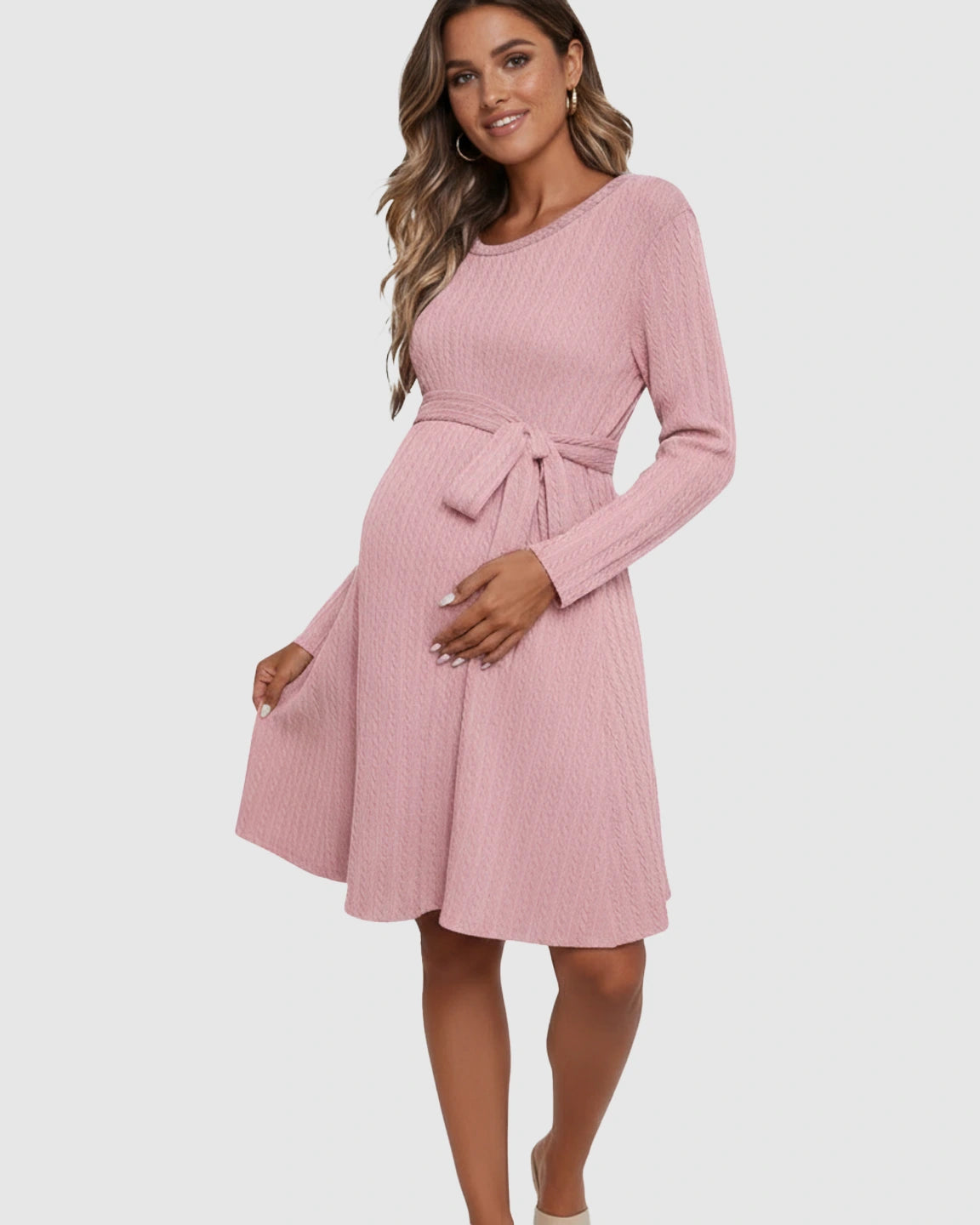 Ribbed Tie-Waist Maternity Midi Dress