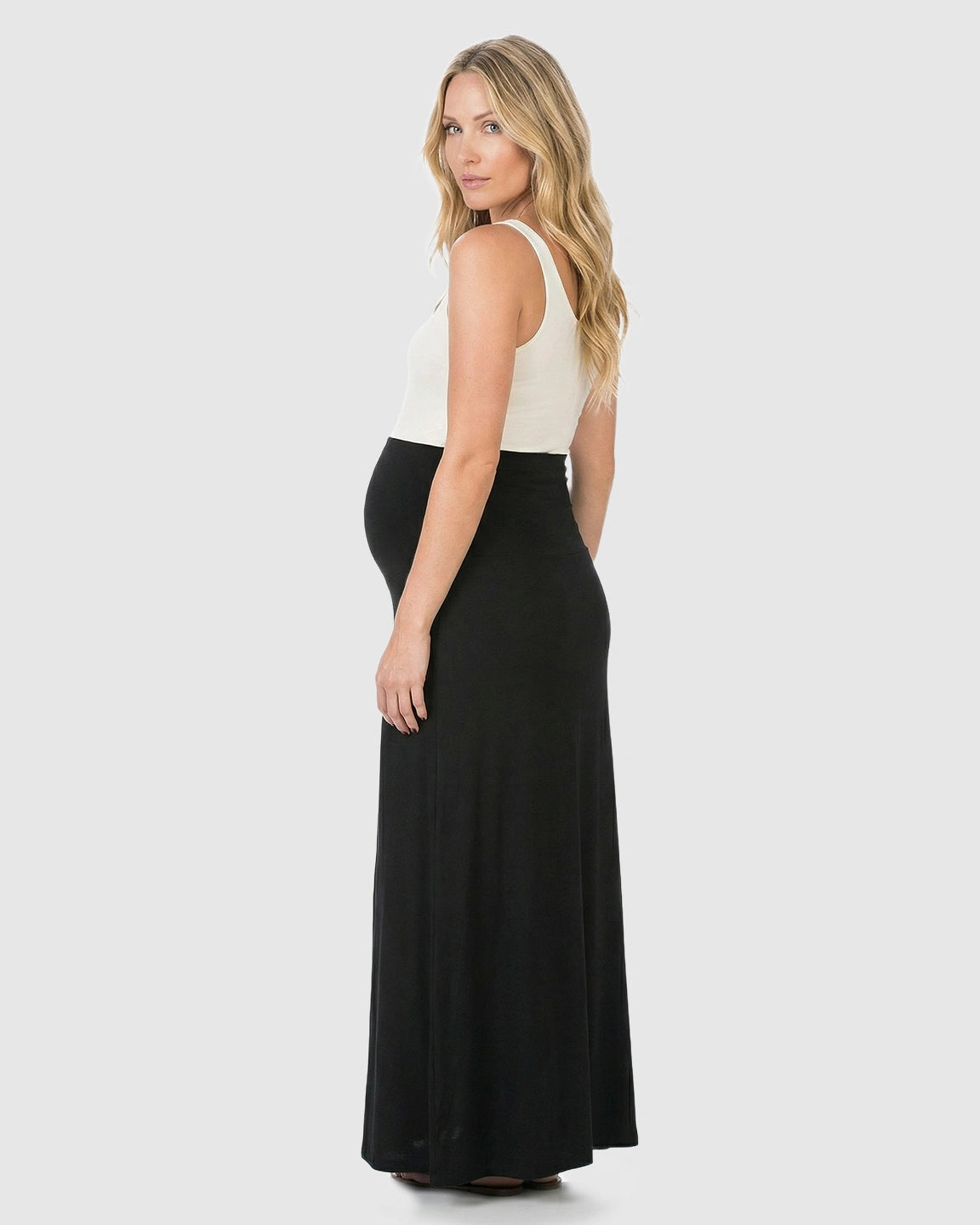 Full-Panel Waistband Flowing Maternity Maxi Skirt