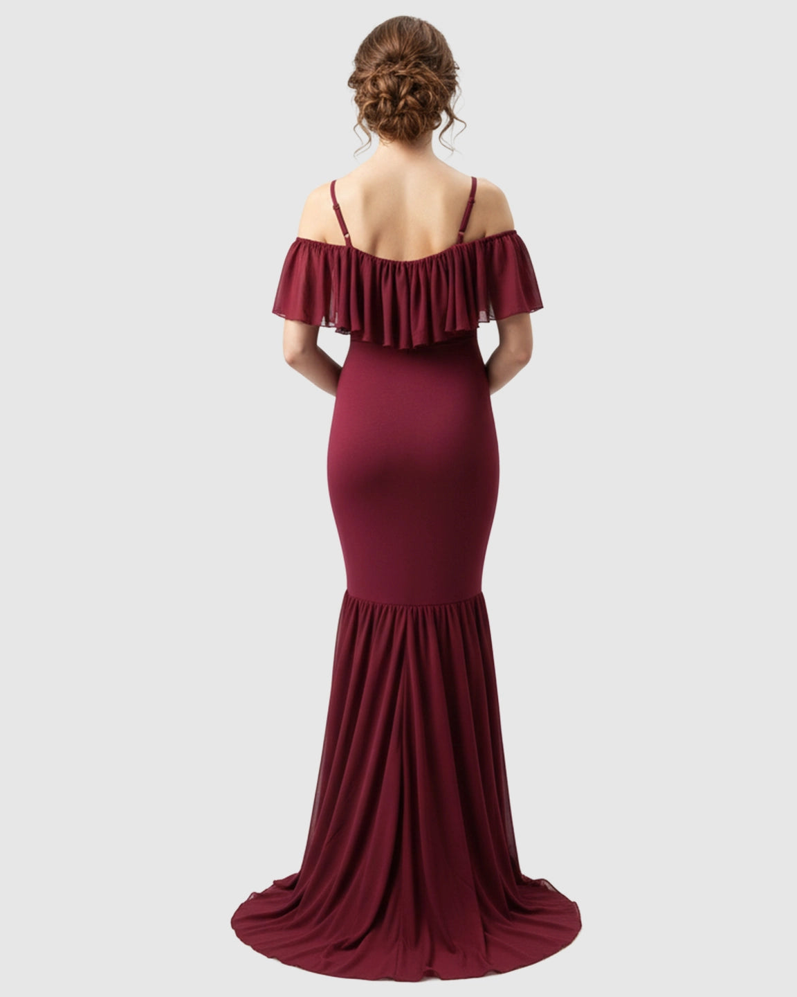 Ruffled Off-Shoulder Mermaid Train Maternity Photoshoot Dress
