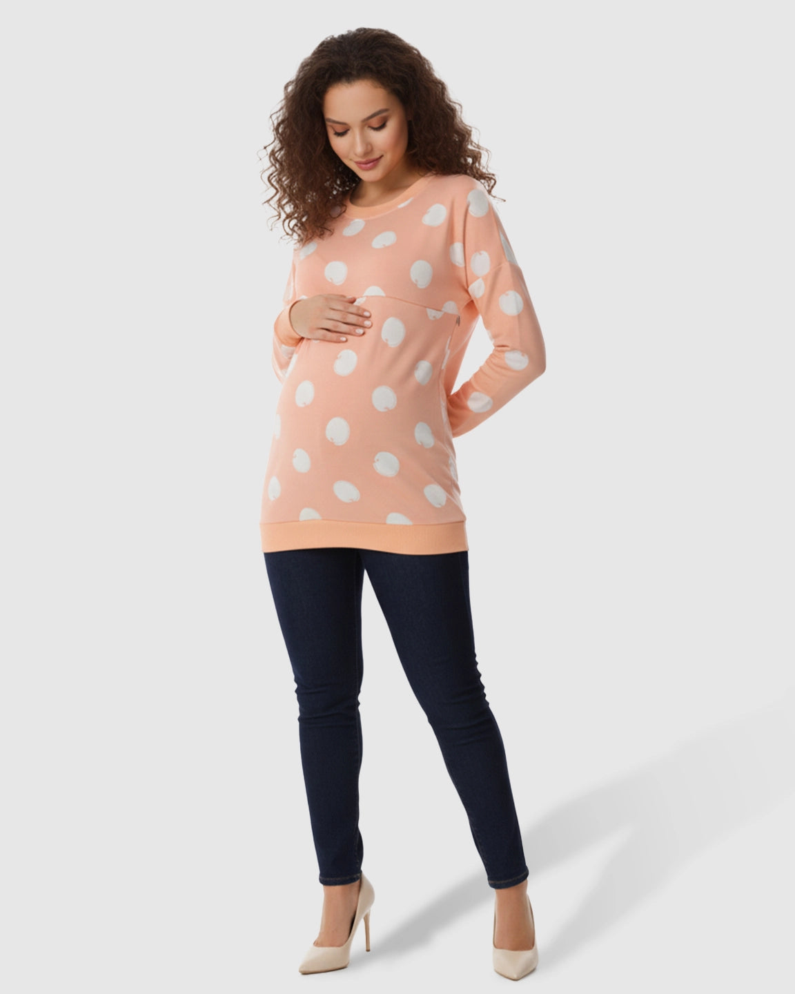 Polka Dot Round-Neck Maternity & Nursing Sweater