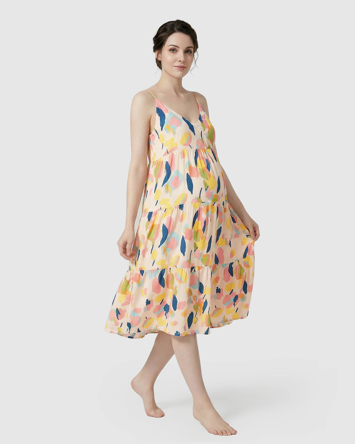 Pink Leaf Print Maternity Nightdress