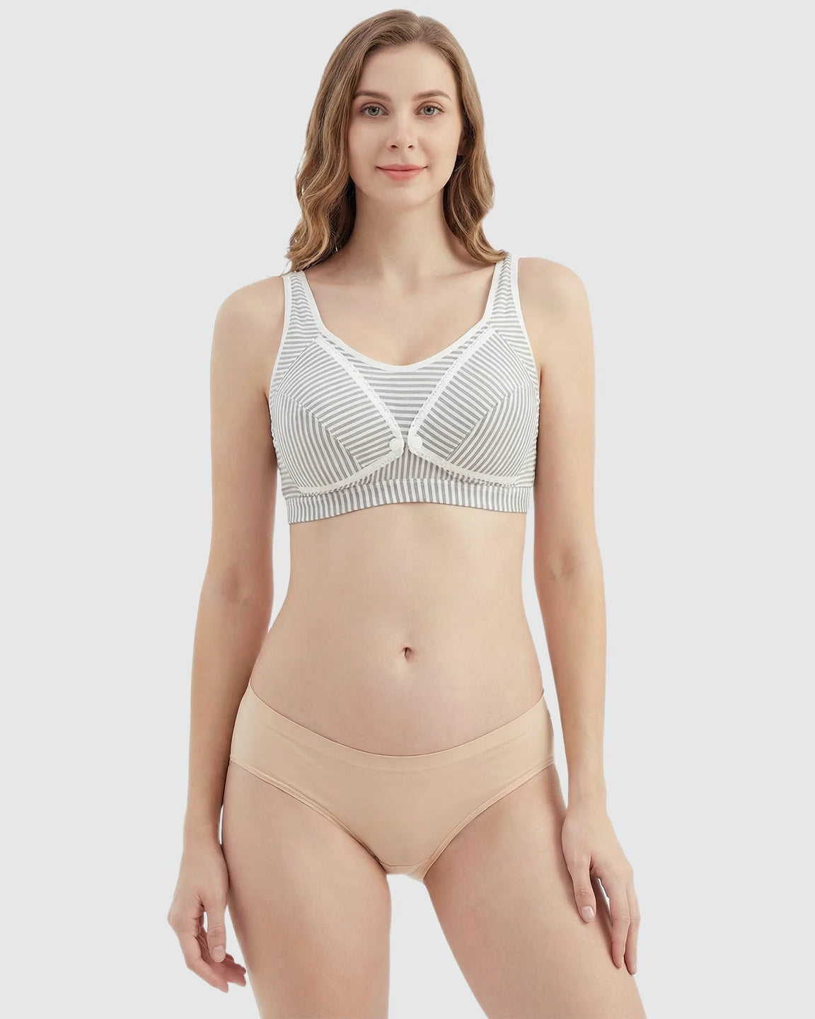 Striped Button Front Maternity Nursing Bra
