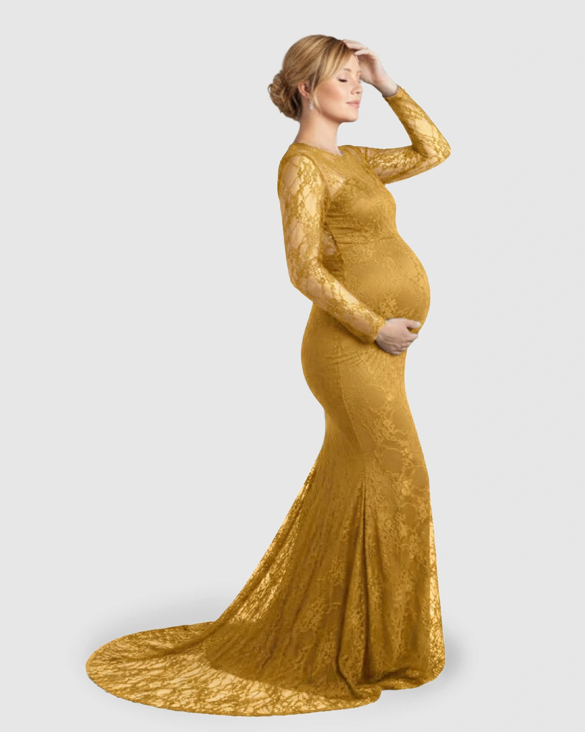 Sheer Lace Trumpet Maternity Photoshoot Gown