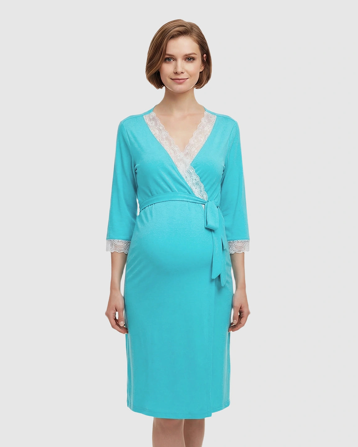 Lace Trim Wrap Maternity Robe
