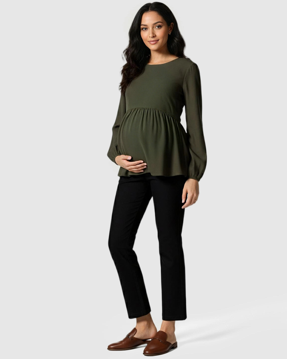 Mid-Waist Flared-Leg Maternity Pants with Pockets