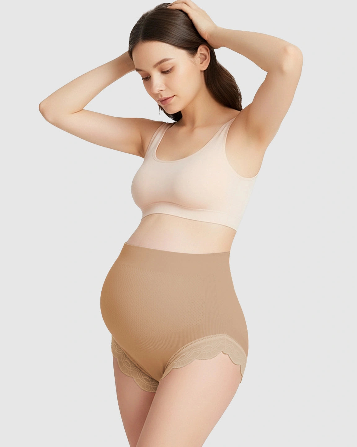 High-Waist Seamless Lace-Trim Maternity Panties