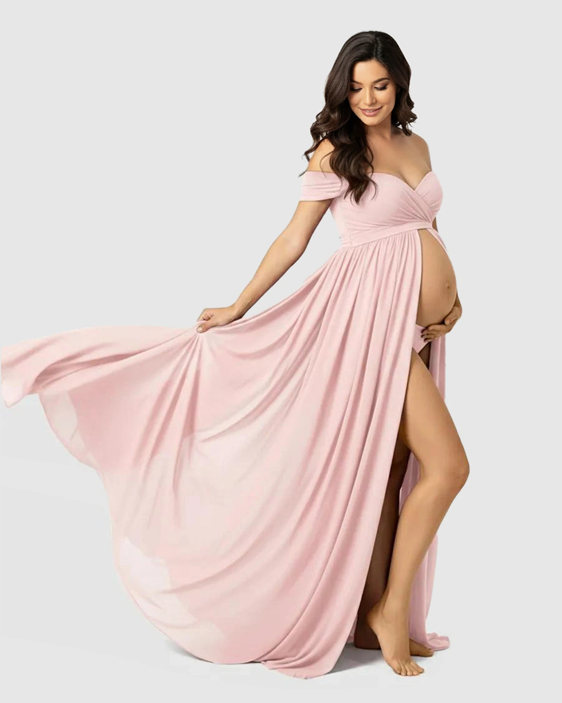 Off Shoulder Laced Flowing Maternity Maxi Dress