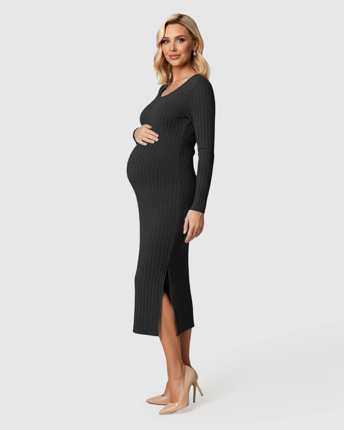 Ribbed Knit Casual Maternity Midi Dress