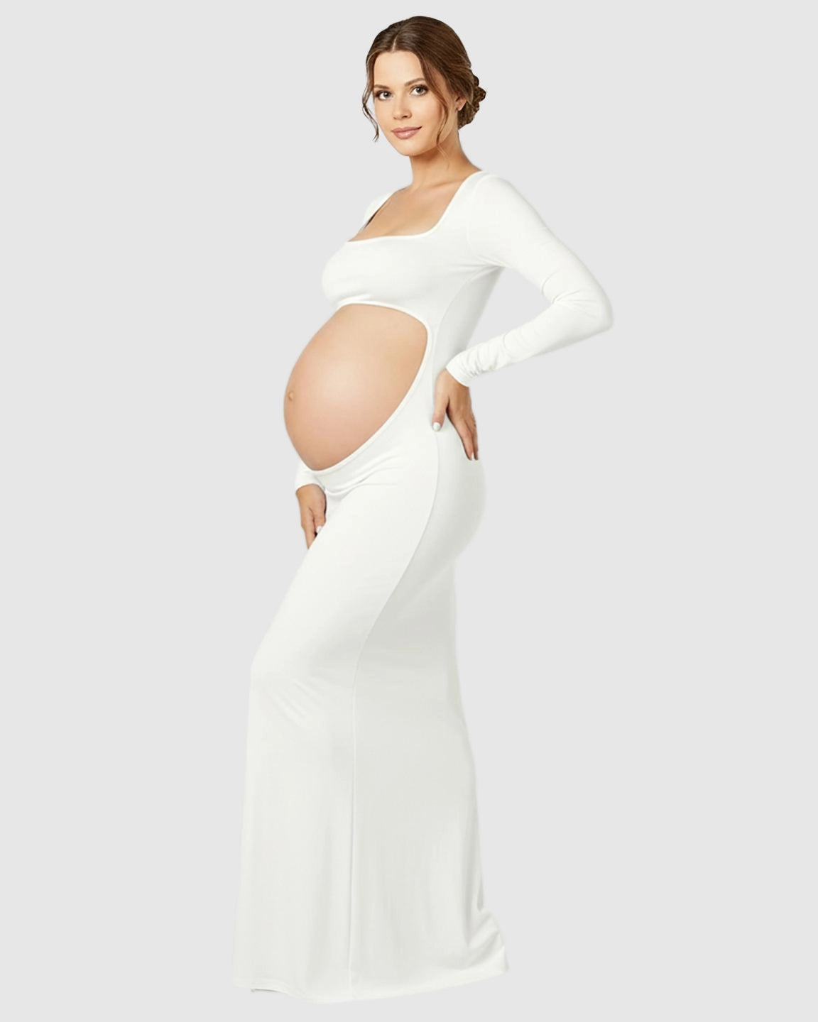Belly-Cutout Bodycon Long Sleeve Maternity Maxi Dress